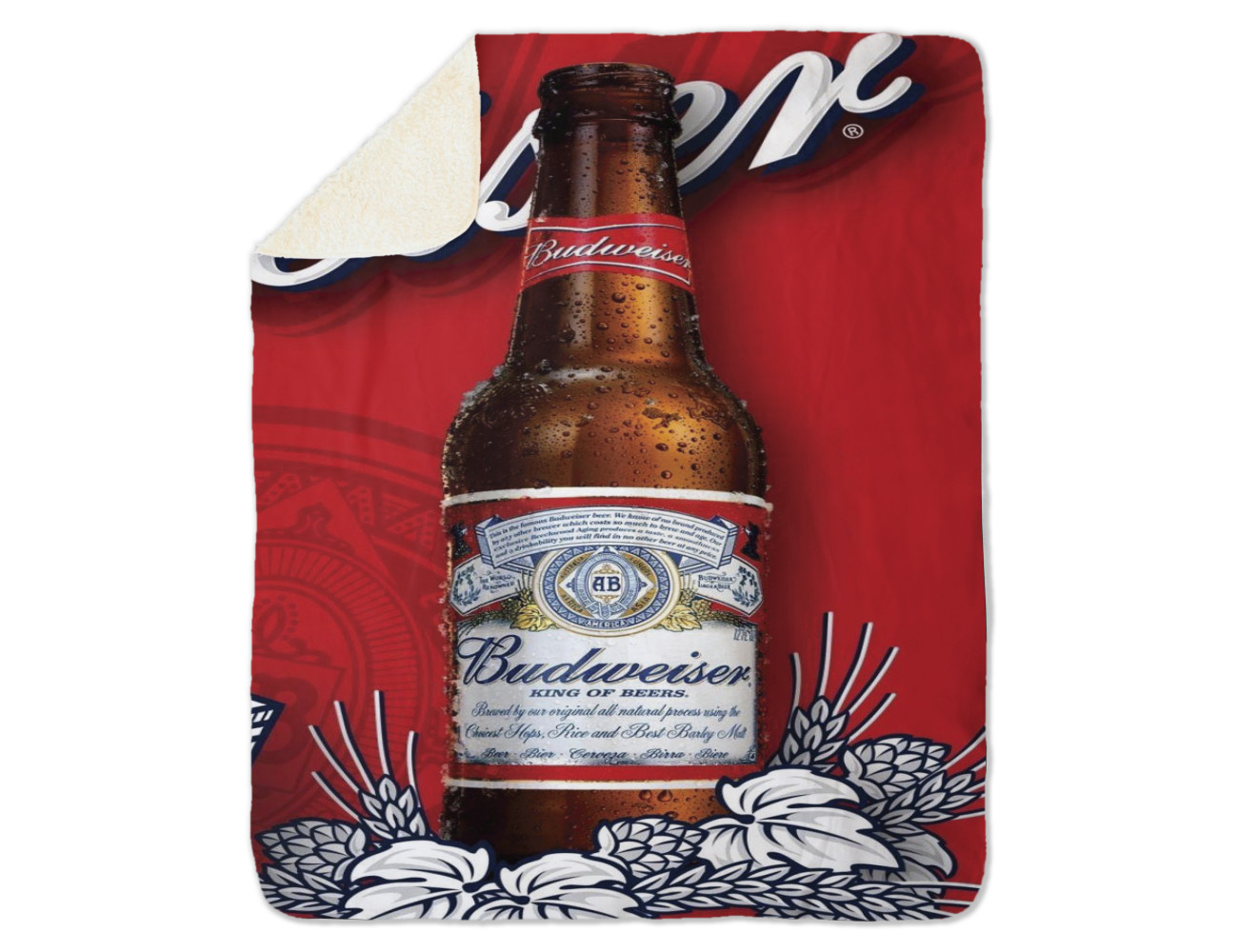 Budweiser Bottle Sherpa Blanket, Size - 100x150cm