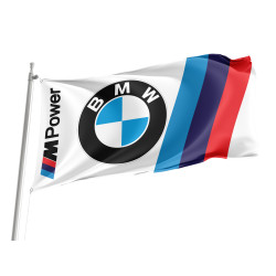 BMW M Power Big Logo White Outdoor Quality Flag