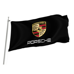 Porsche Black Flag with Crest - Premium Quality Car & Garage Flag