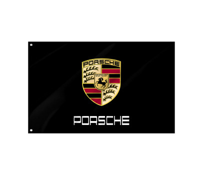 Porsche Black Flag with Crest - Premium Quality Car & Garage Flag