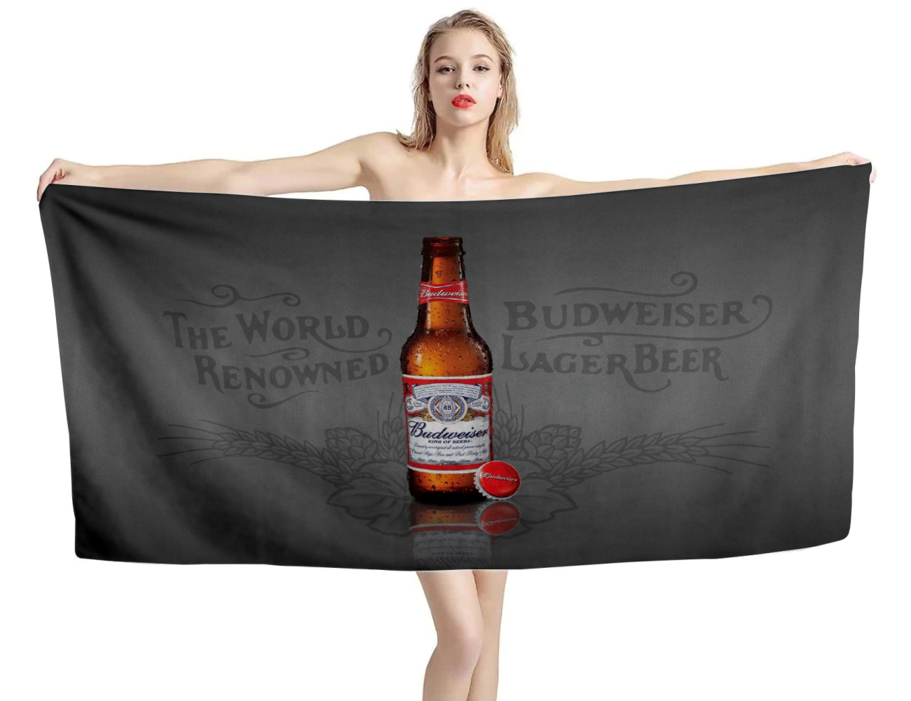 Budweiser Bottle Gray Beach Towel