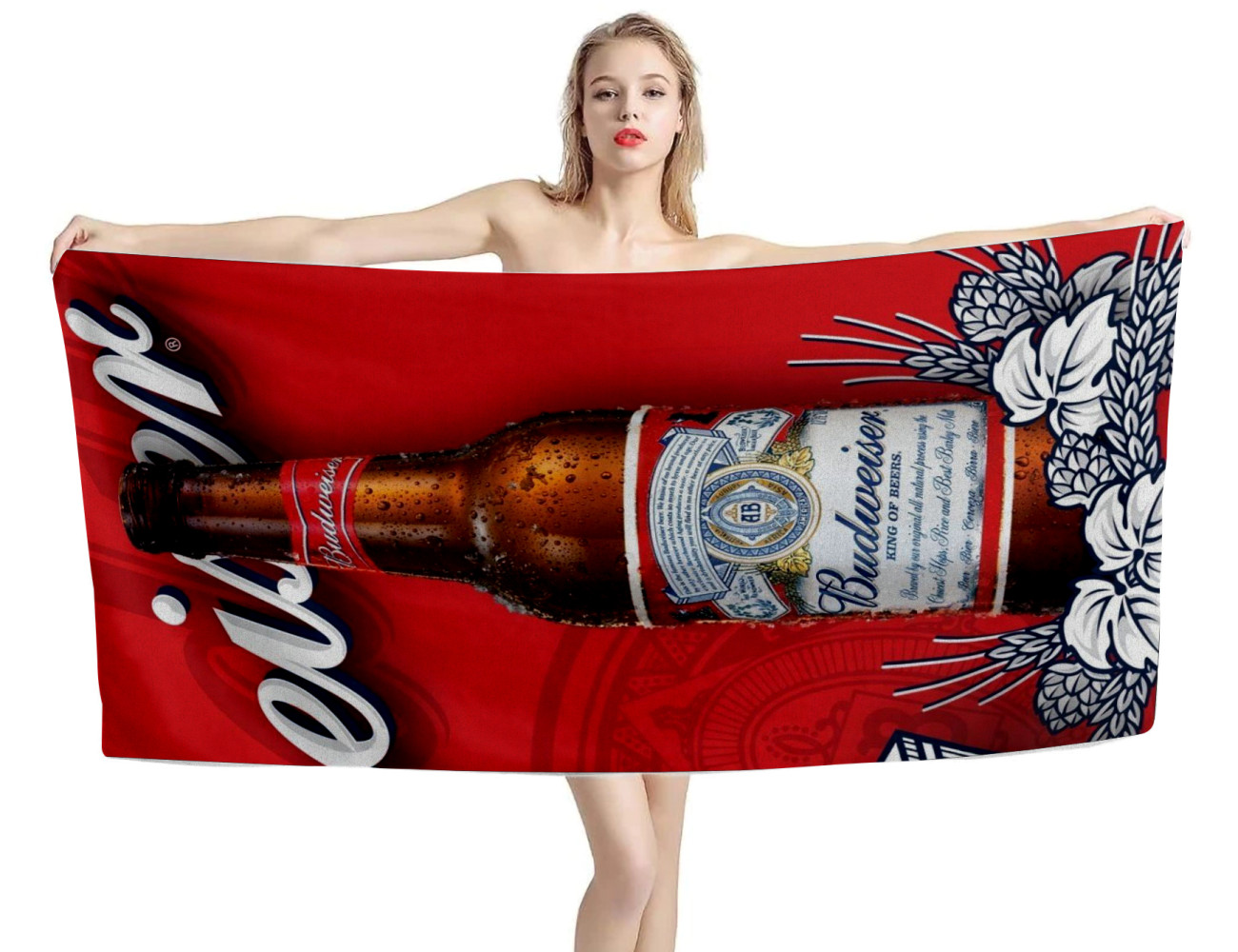 Budweiser Beer Bottle Red Beach Towel