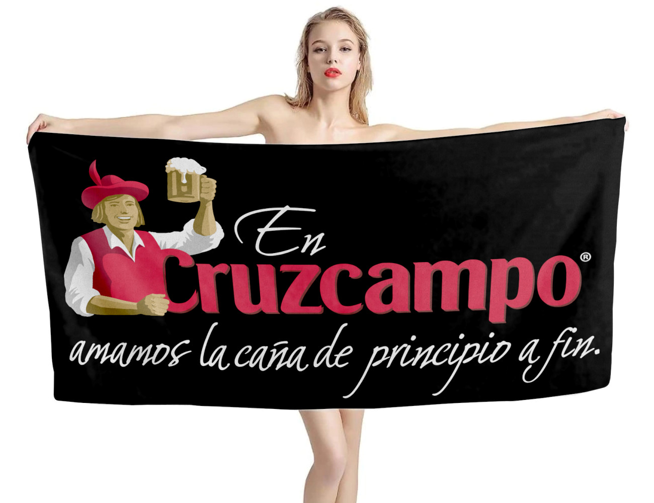 Cruzcampo Beer Black Beach Towel, BEER--TOWEL-12