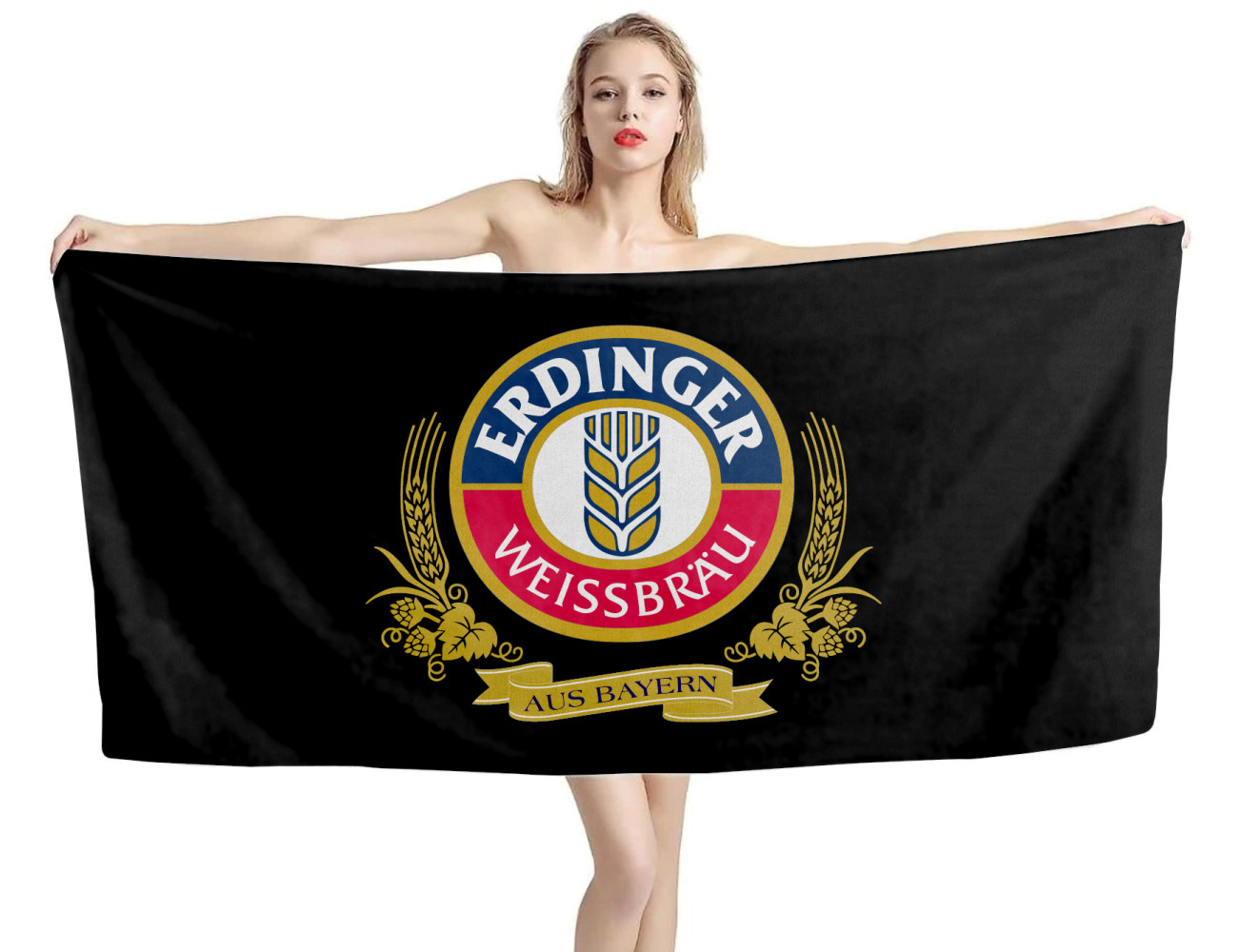 Erdinger Weissbrau Beer Black Beach Towel, BEER--TOWEL-8