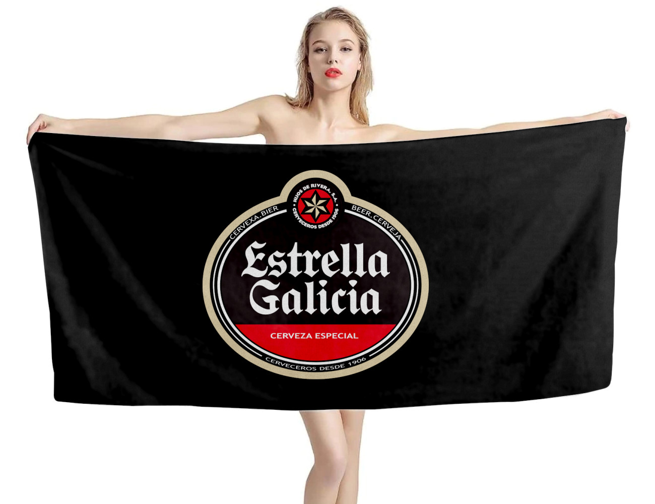 Estrella Galicia Beer Black Beach Towel, BEER--TOWEL-6