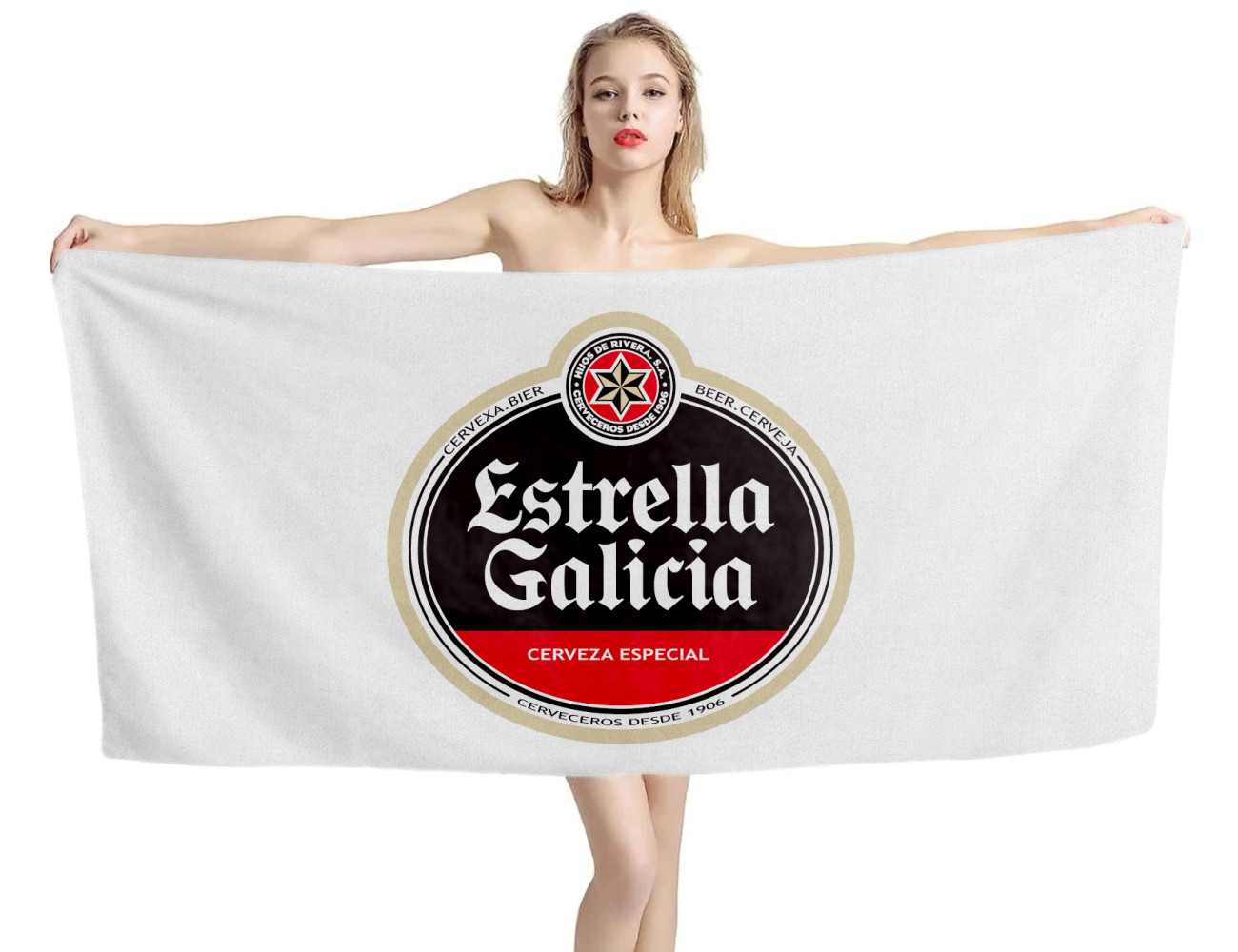 Estrella Galicia Beer White Beach Towel, BEER--TOWEL-5