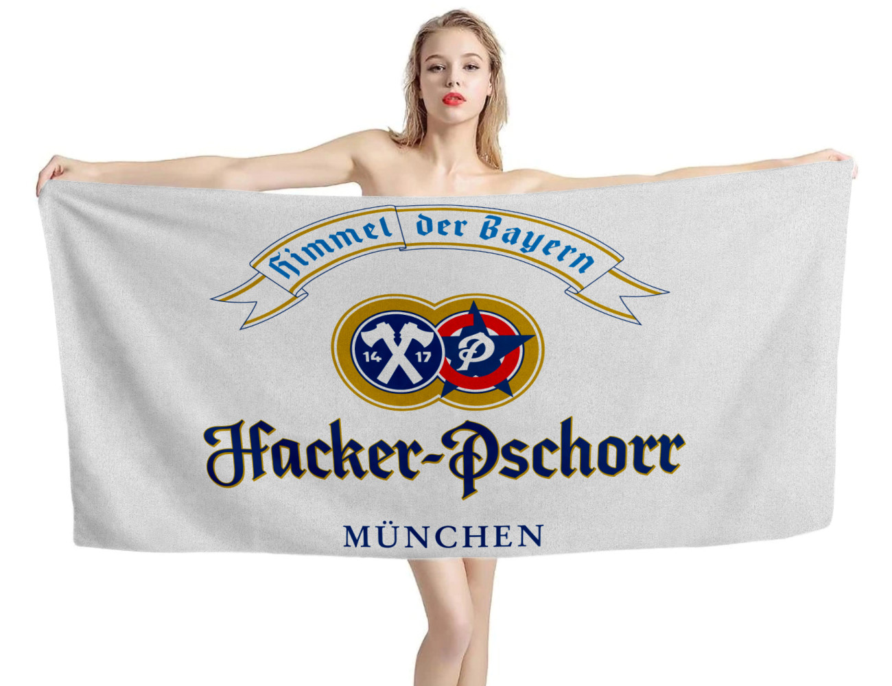 Hacker Pschorr himmel der Bayern Beer White Beach Towel, BIER--TOWEL-2