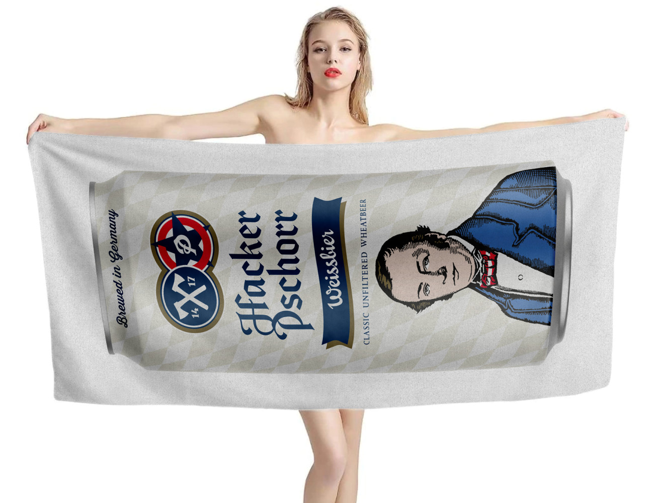 Hacker-Pschorr Weissbier Can White Beach Towel, BIER--TOWEL-5