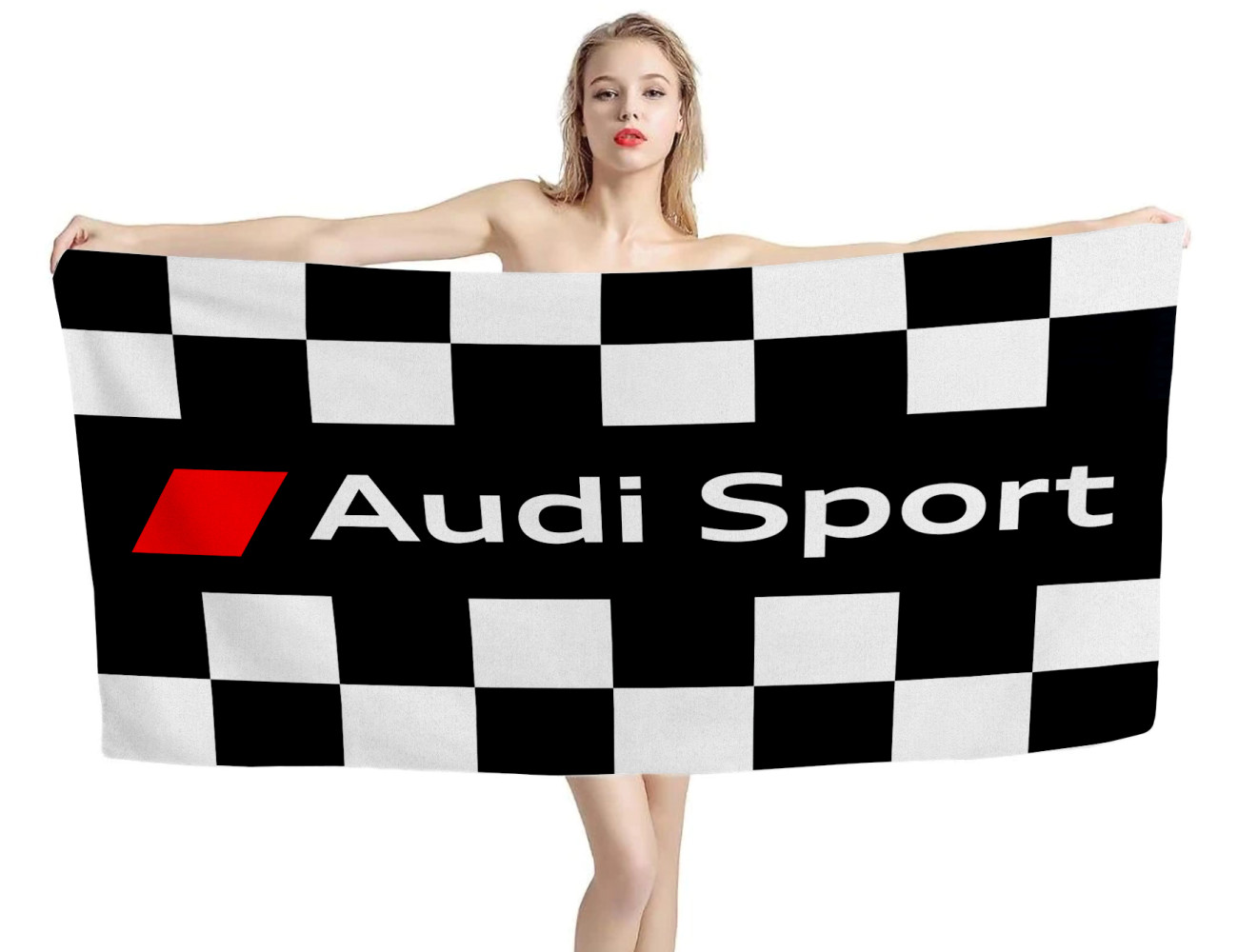 Audi Sport Checkered Racing Black White Beach Towel, AUDI--3