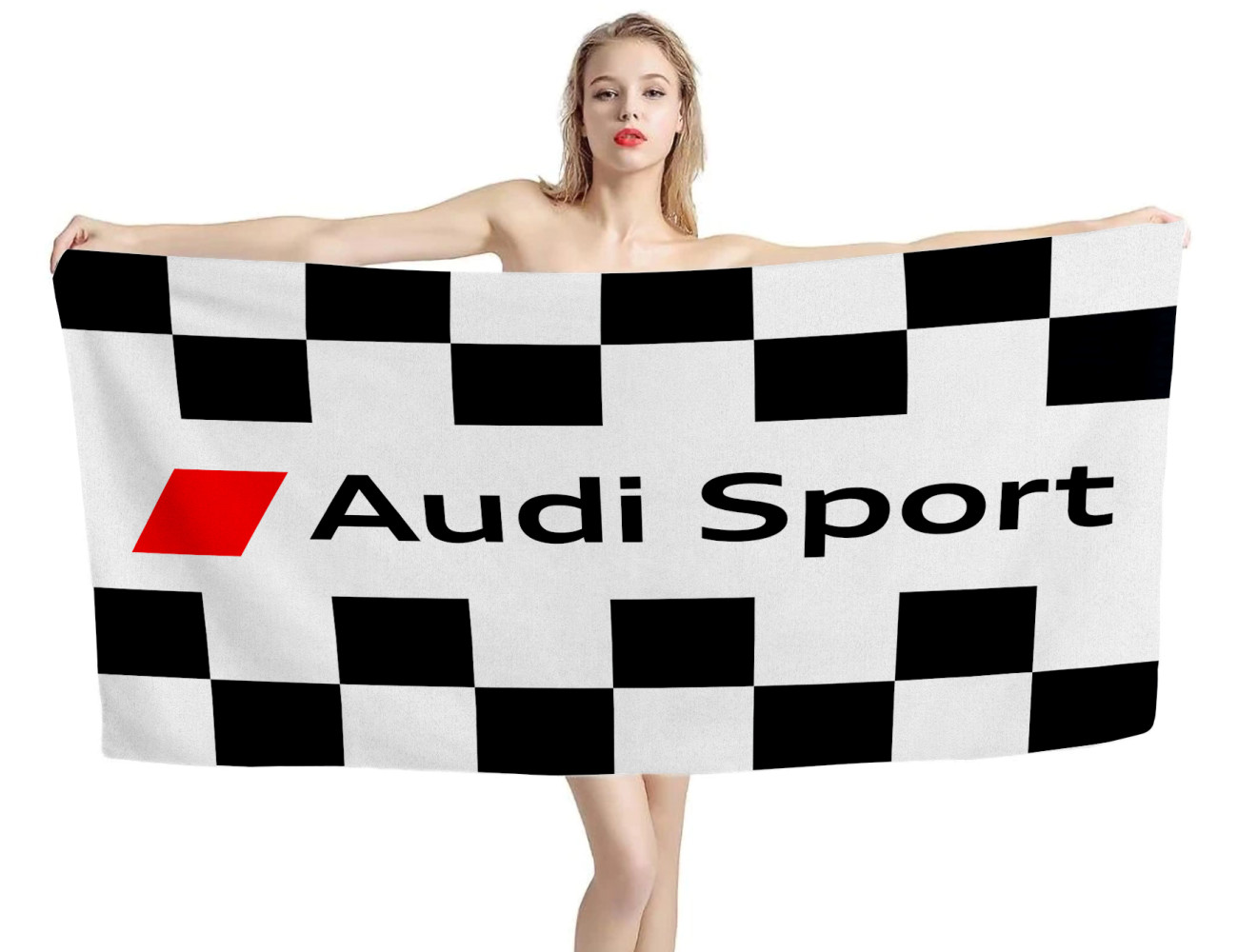 Audi Sport Checkered Racing White Black Beach Towel, AUDI--4