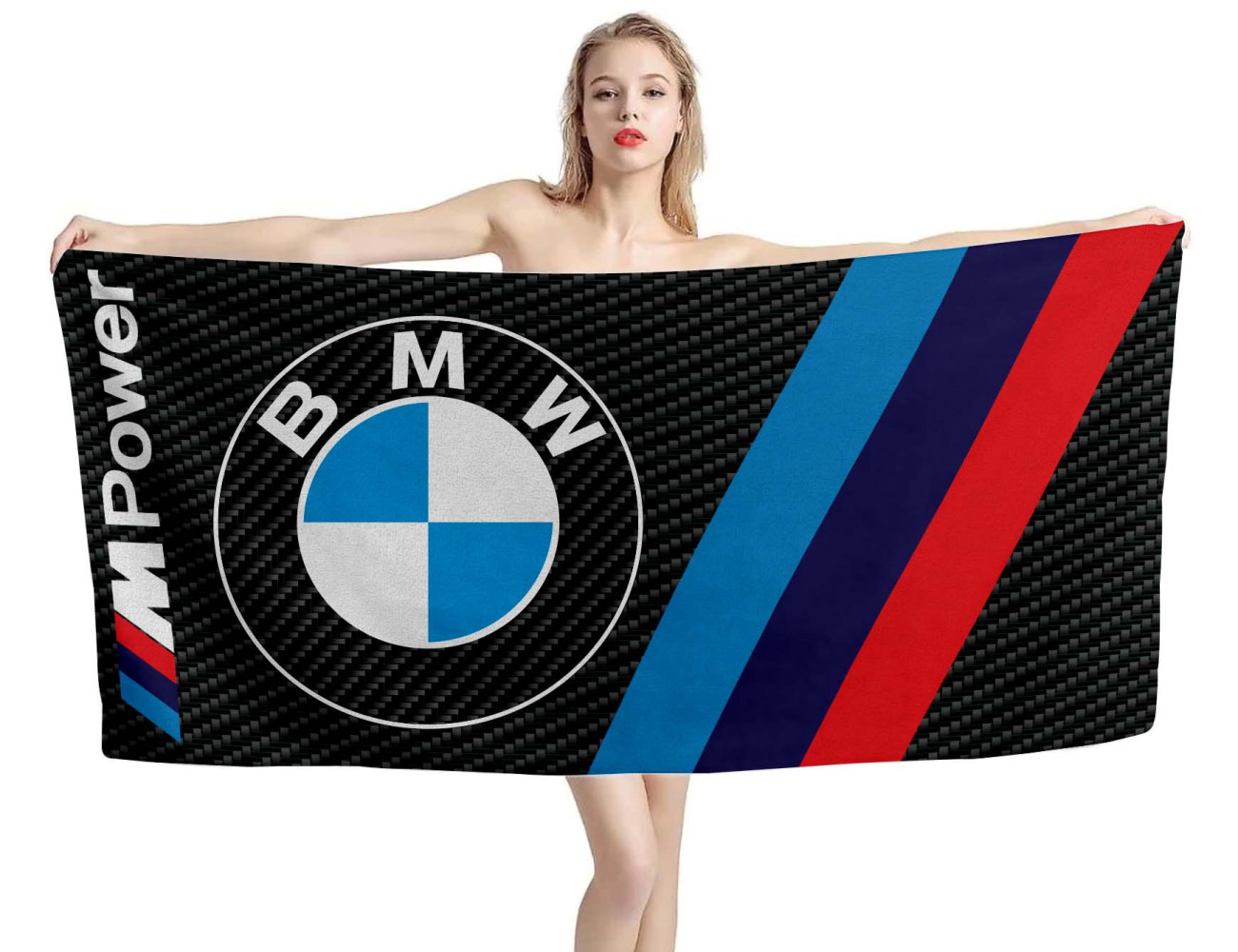 BMW Big Logo M Power Carbon Black Beach Towel, BMW001