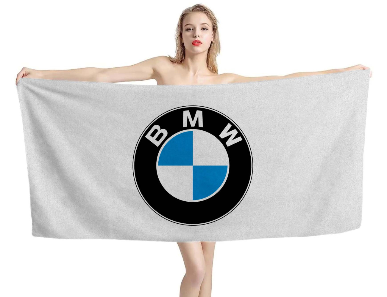 BMW Big Logo White Beach Towel, BMW003