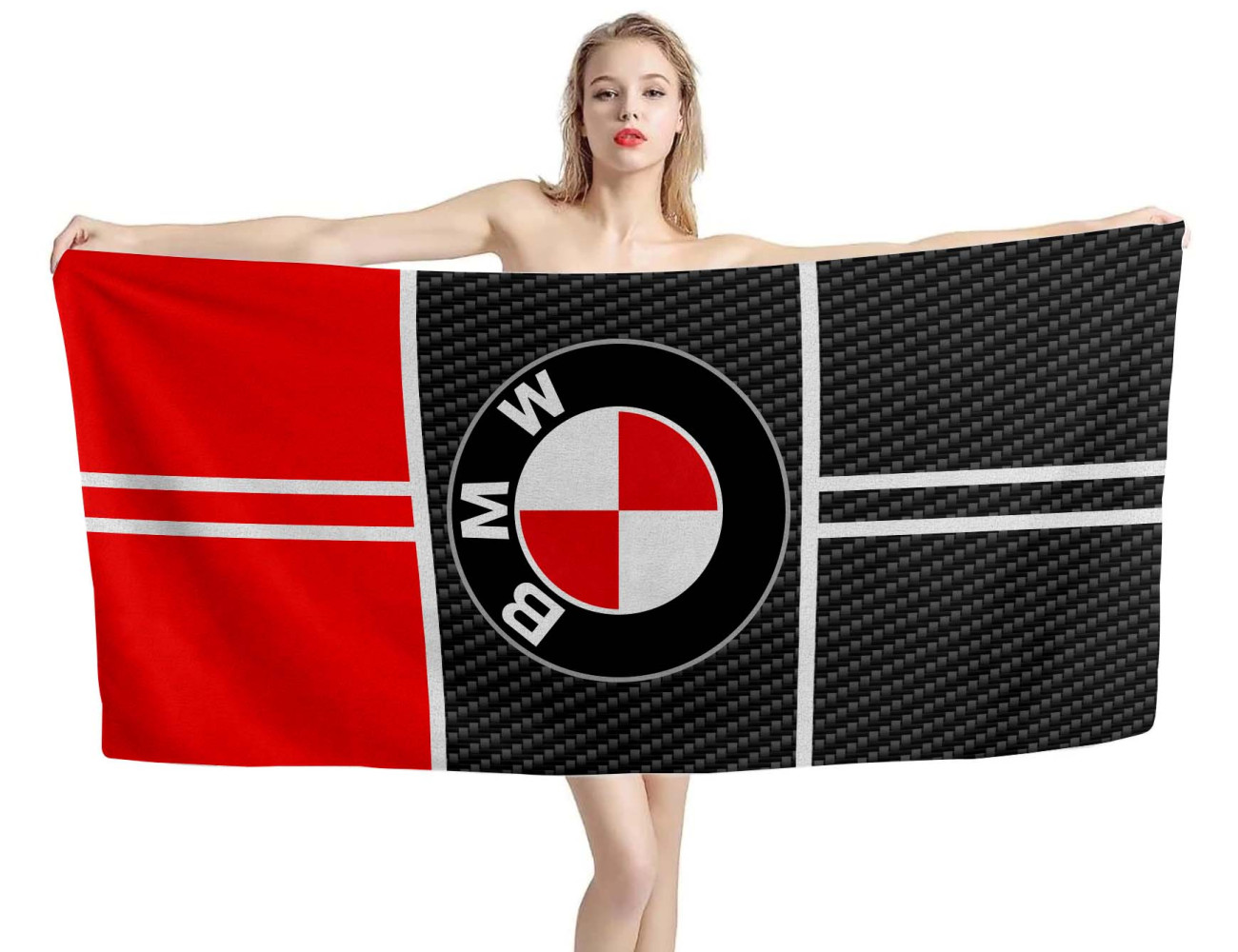 BMW Logo Carbon Red Beach Towel, BMWCARBON04