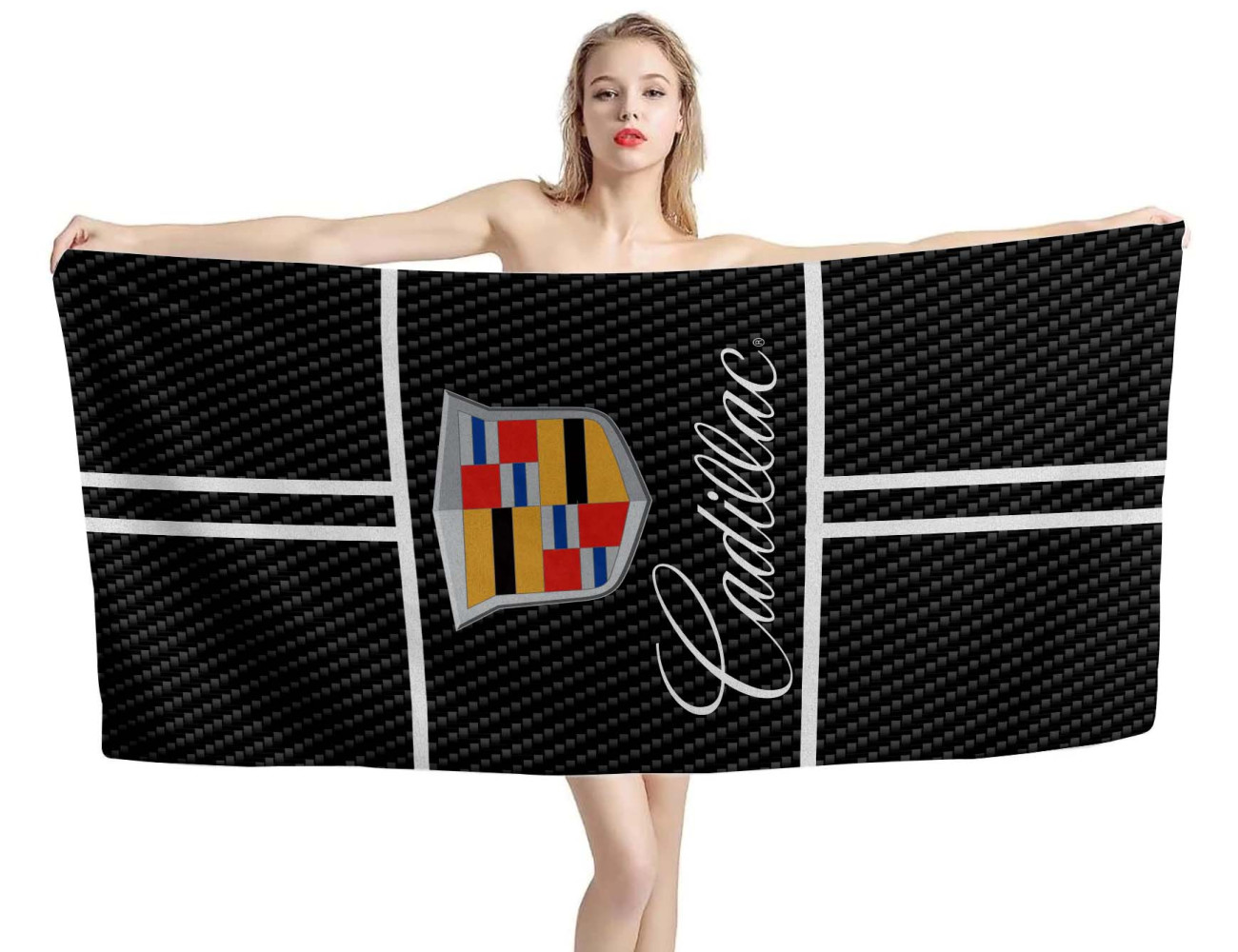 Cadillac Logo Carbon Black Beach Towel, CADILLAC01