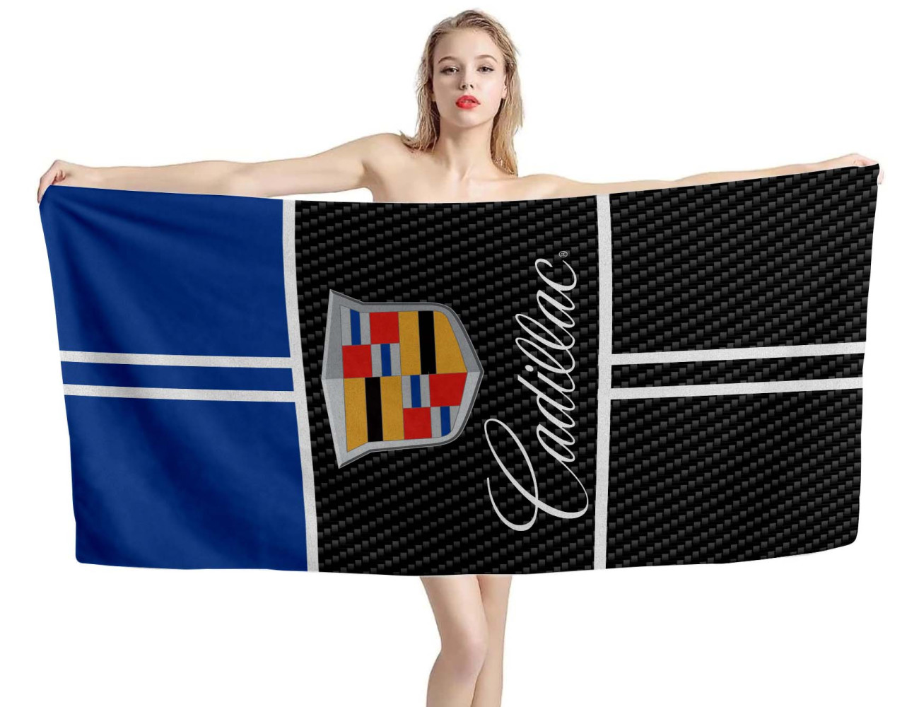 Cadillac Logo Carbon Blue Beach Towel, CADILLAC02