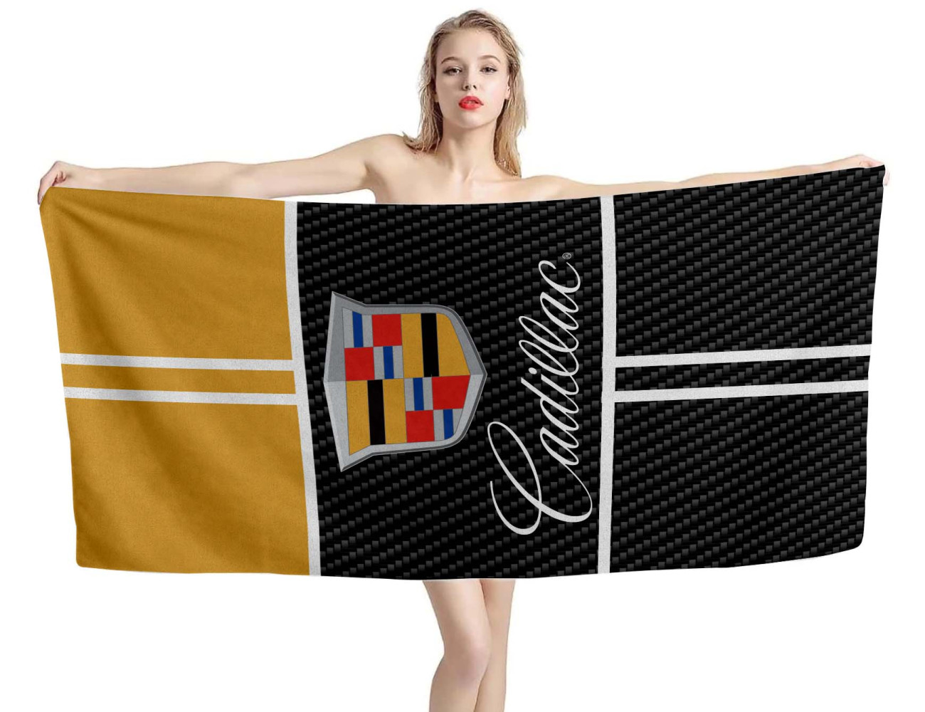 Cadillac Logo Carbon Gold Beach Towel, CADILLAC03