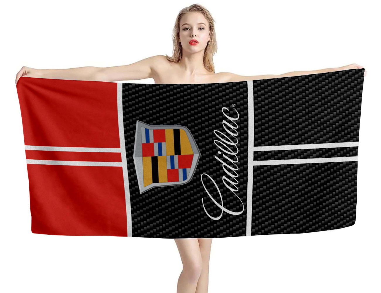 Cadillac Logo Carbon Red Beach Towel, CADILLAC04