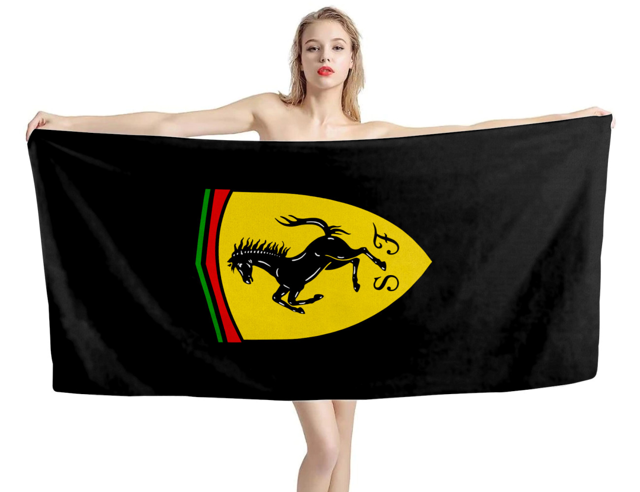 Ferrari Emblem logo Black Beach Towel, FERRARI--3