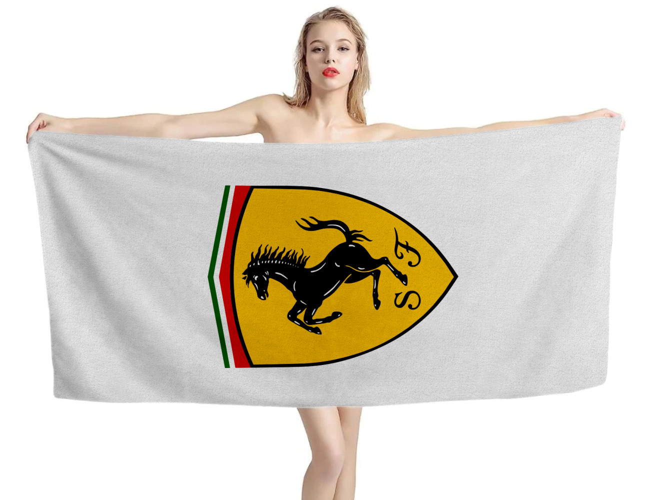 Ferrari Emblem logo White Beach Towel, FERRARI--2