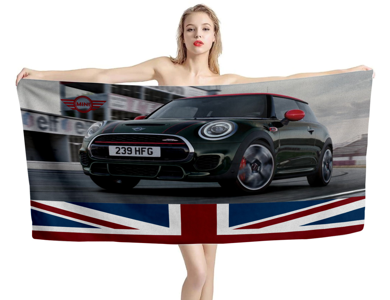 Mini Cooper Black Car Beach Towel