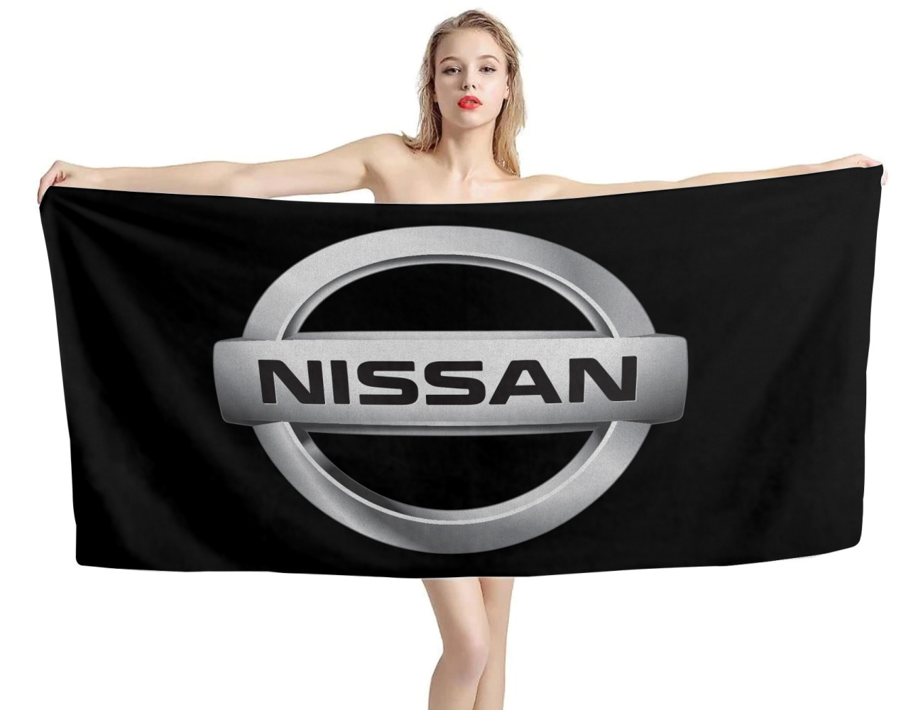 Nissan Big Logo Black Beach Towel, NIS--01