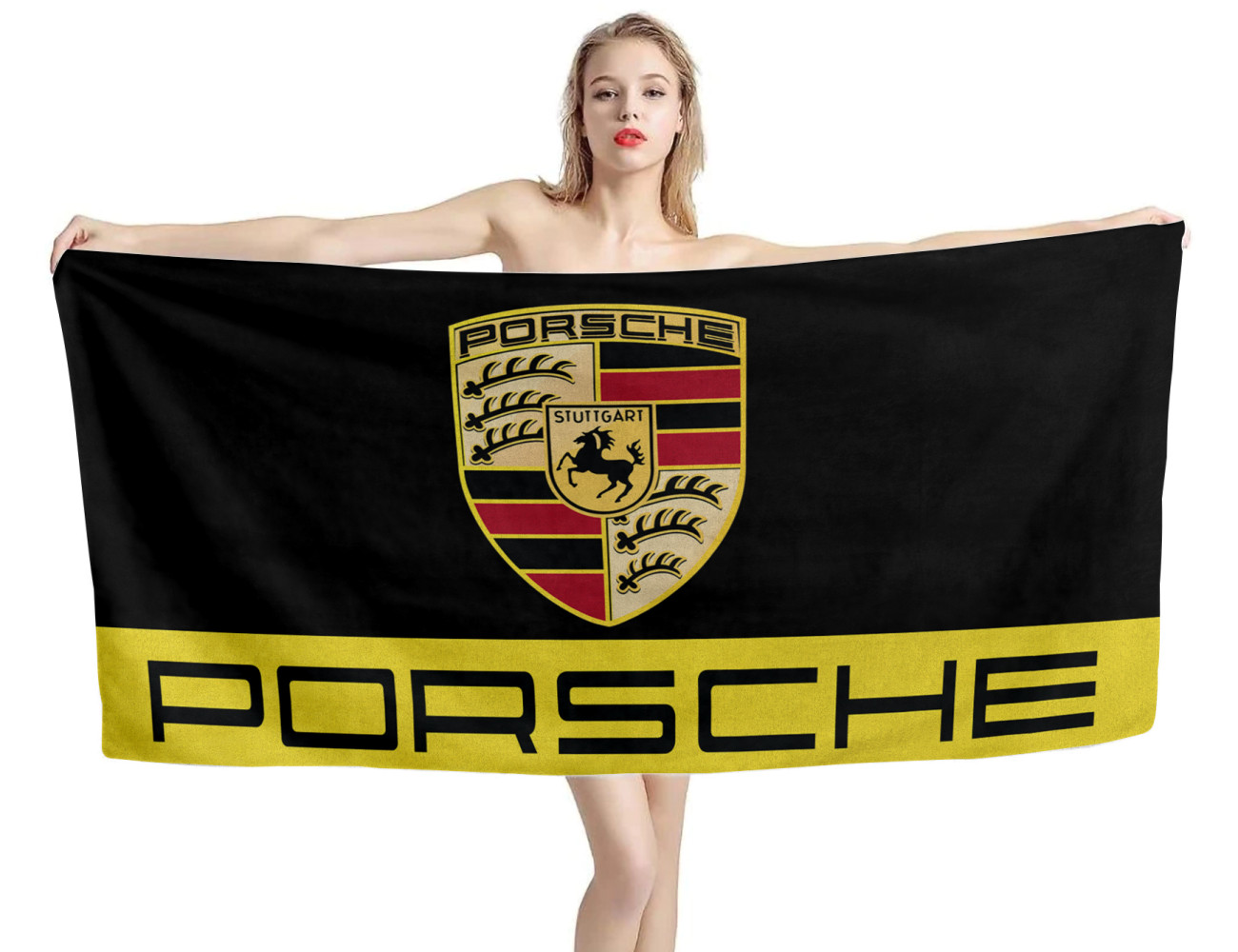 Porsche Black Gold Beach Towel, PORSCHE--1