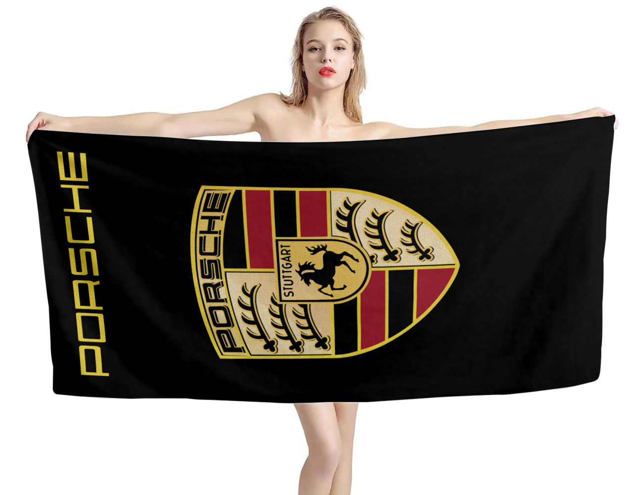 Porsche Black Beach Towel, PORSCHE--3