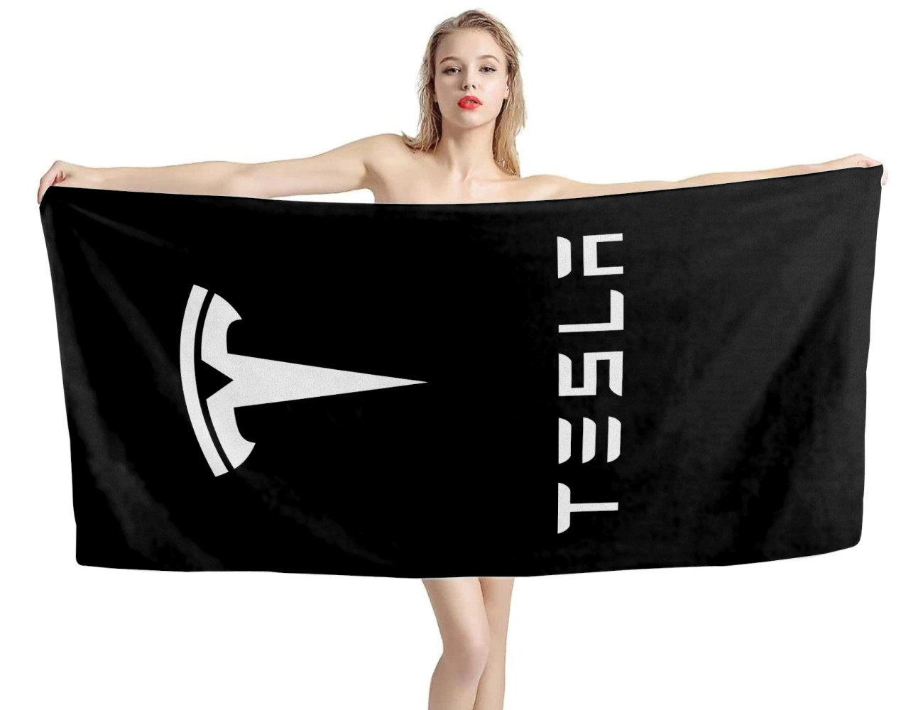 Tesla Logo Black Beach Towel, TES--02