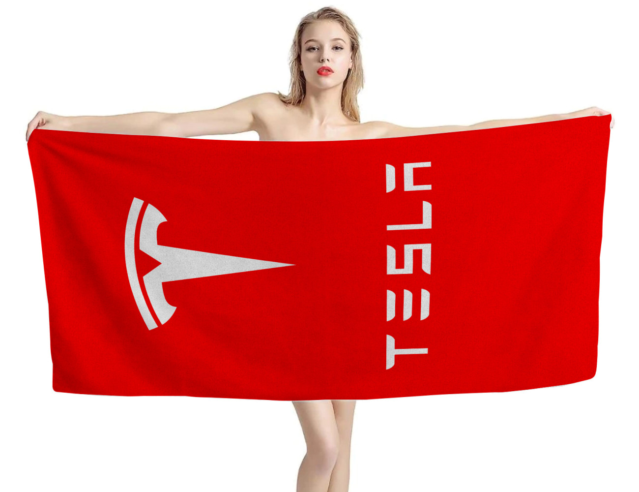 Tesla Logo Red Beach Towel, TES--03