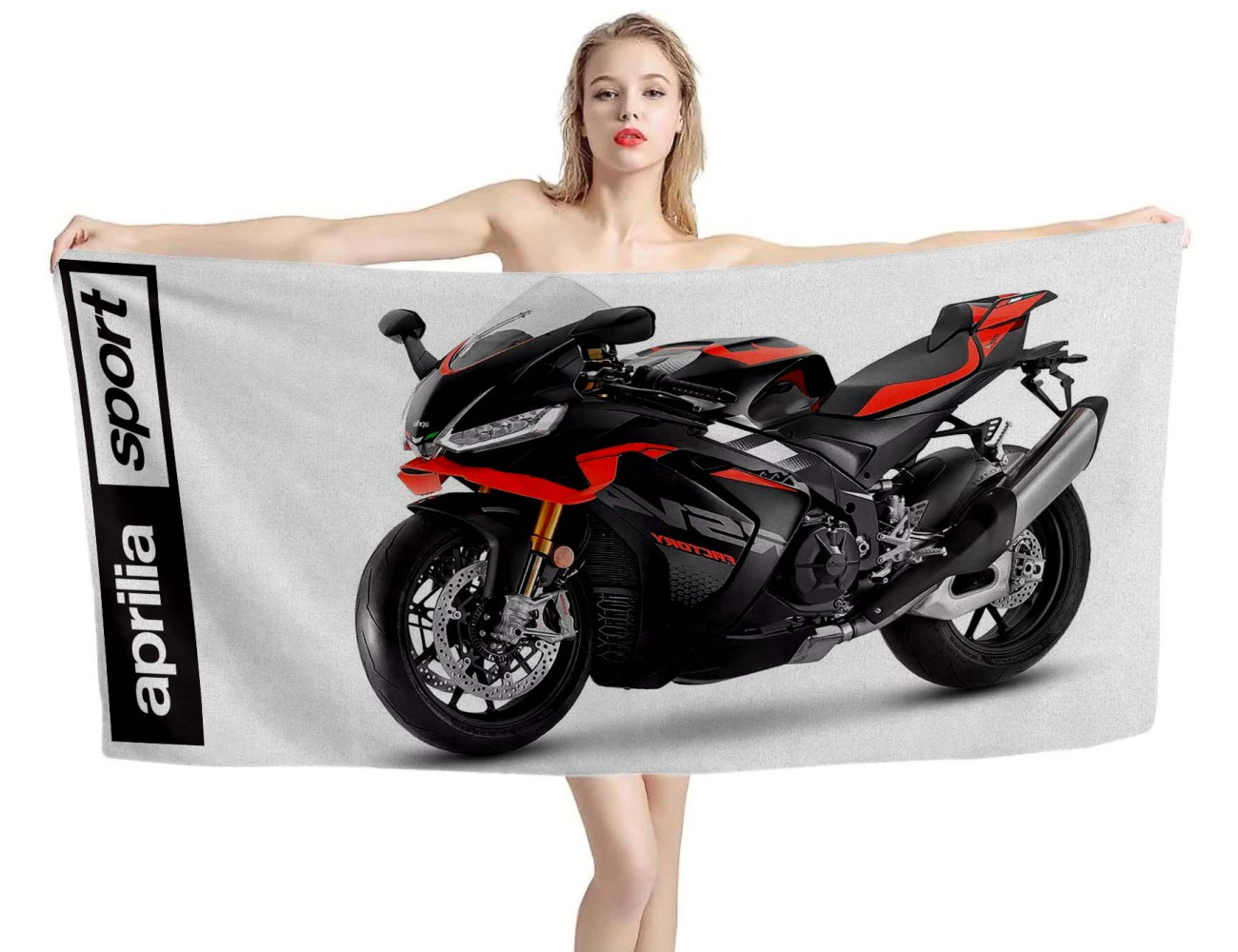 Aprilia RSV4 1100 Sport Motorcycles White Beach Towel, APRIMOTO3