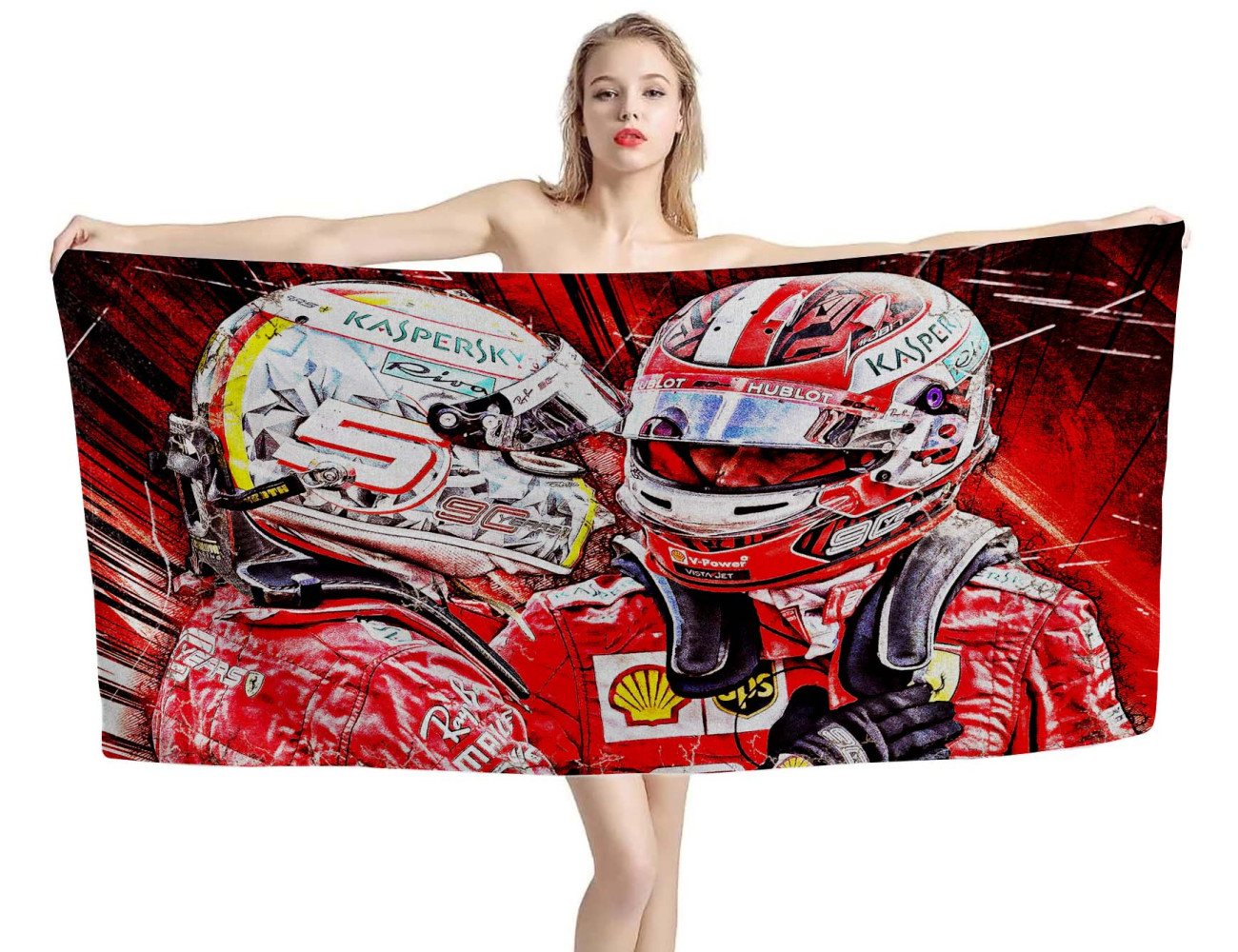 Sebastian Vettel and Charles Leclerc, Scuderia Ferrari Beach Towel, SEBVETELF1