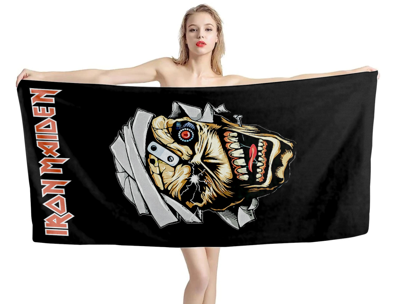 Iron Maiden Logo Black Beach Towel, METALL--TOWEL-5