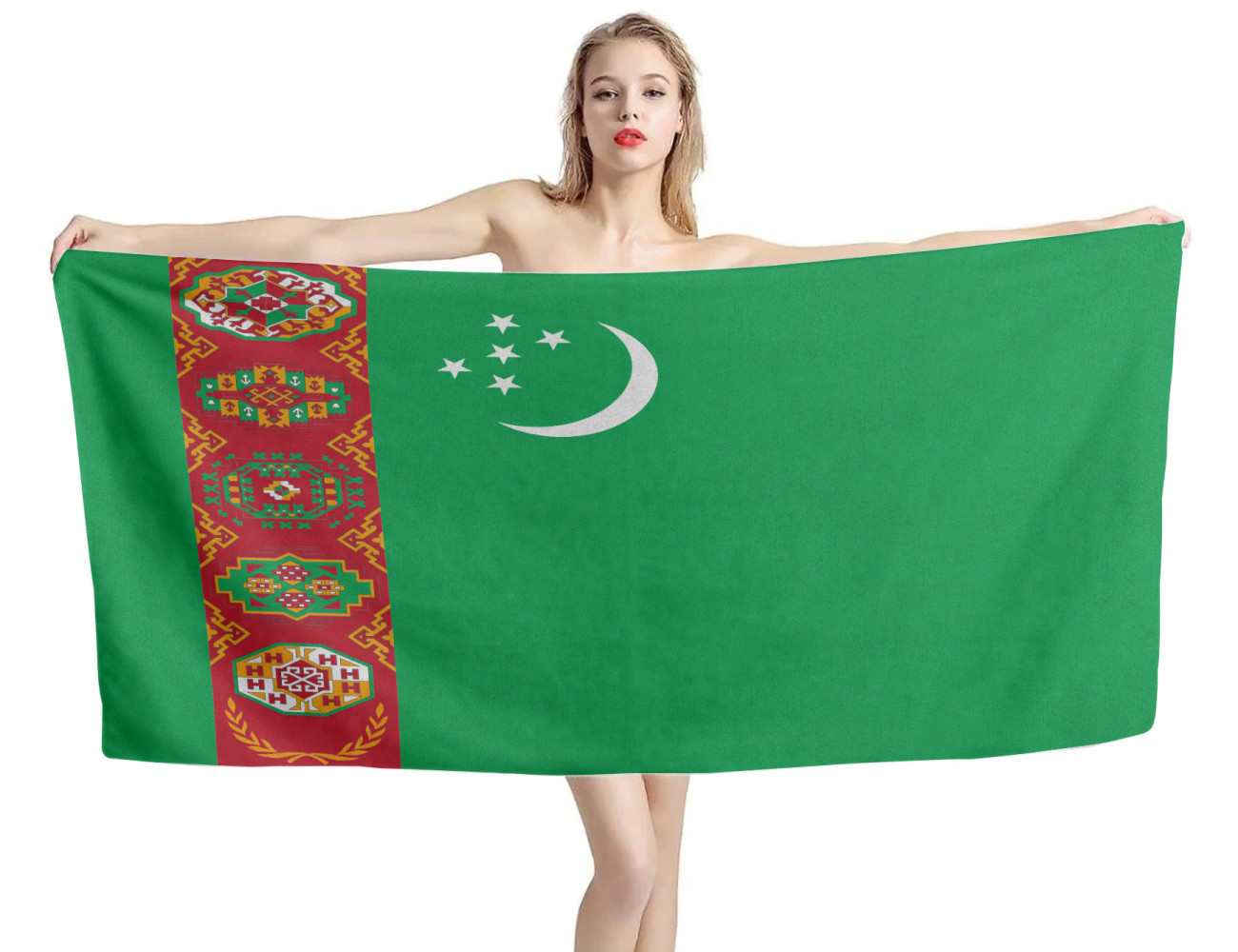 Turkmenistan Flag Beach Towel