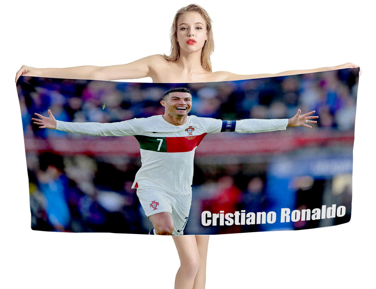 Cristiano Ronaldo Portugal White Football Team EURO 2024 Beach Towel, CR7--TOWEL-6