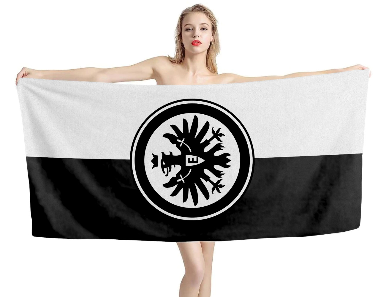 Eintracht Frankfurt Black White Beach Towel, FOOTBALL--DE-4