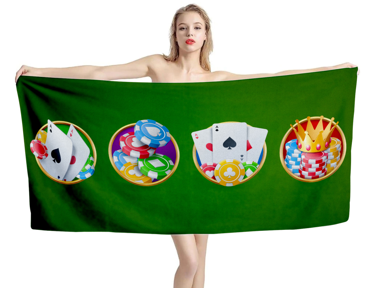 Gamble casino poker card and chip roulette Beach Towel, CASINO--TOWEL-3