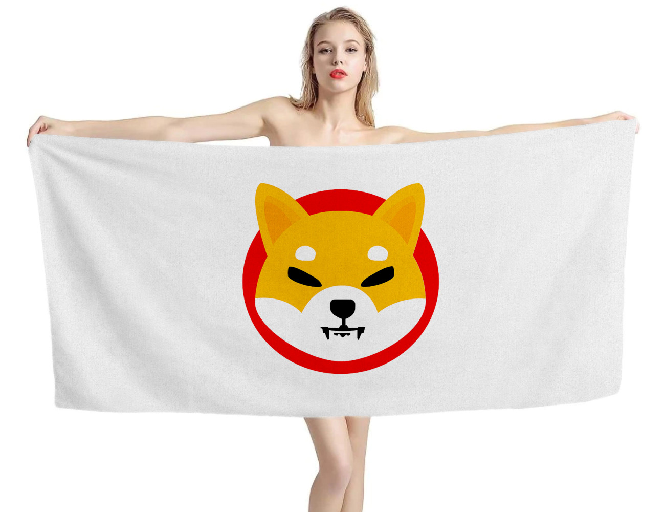 Shiba Inu (SHIB) White Beach Towel, BITCOIN--5