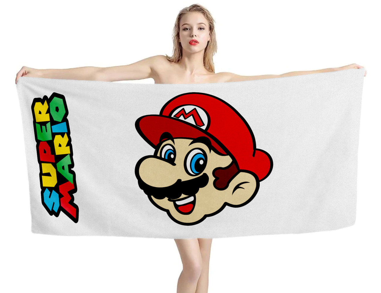 Super Mario Head White Beach Towel, GAME--TOWEL-2