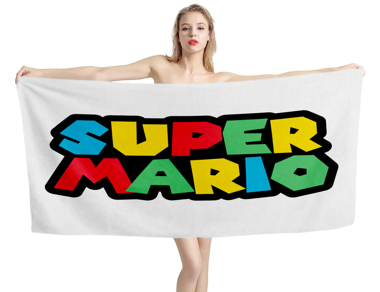 Super Mario Logo White Beach Towel, GAME--TOWEL-1