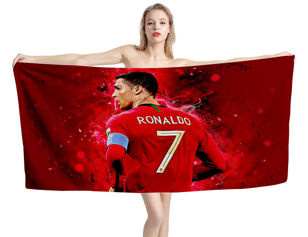 Cristiano Ronaldo Football Red Beach Towel, CR7FOOT