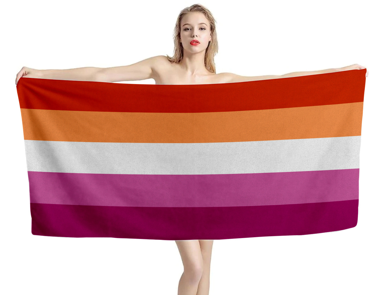 5 Stripe Sunset Lesbian Pride Beach Towel, PRIDE--30