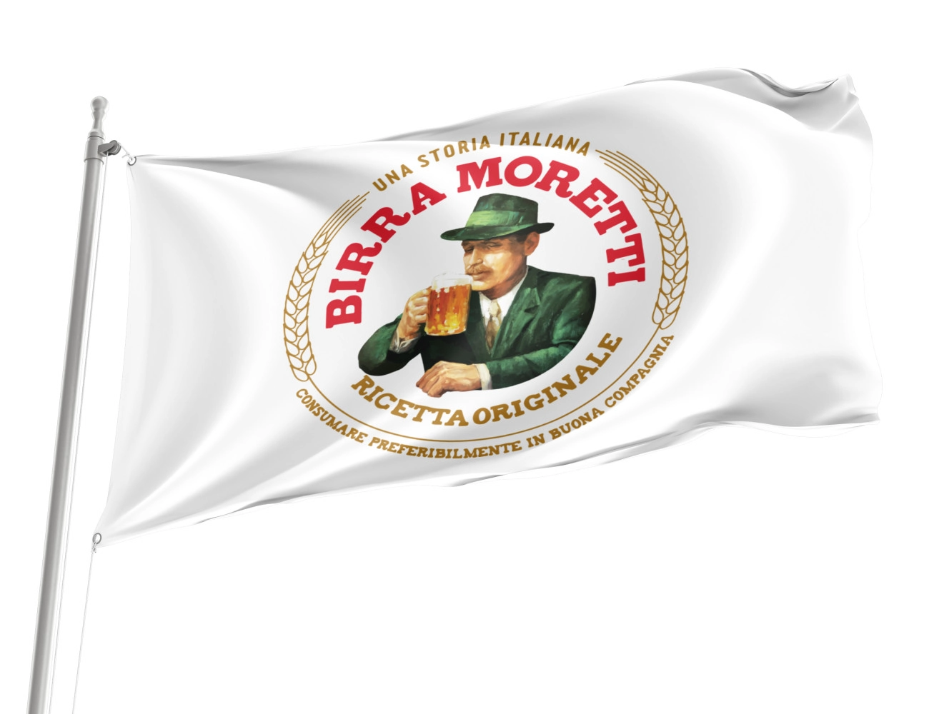 Birra Moretti Italian Beer Alcohol Drink White Flag, BEER--33