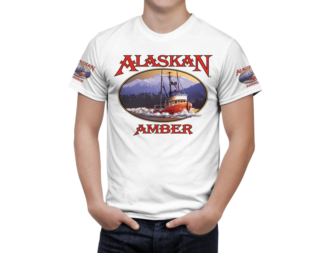 Alaskan Amber Beer White T-Shirt, Beer-2