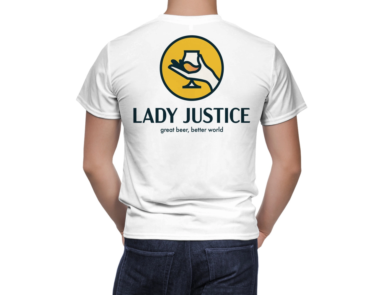 Lady Justice Great Beer, Better World White T-Shirt, BEER-SHIRT