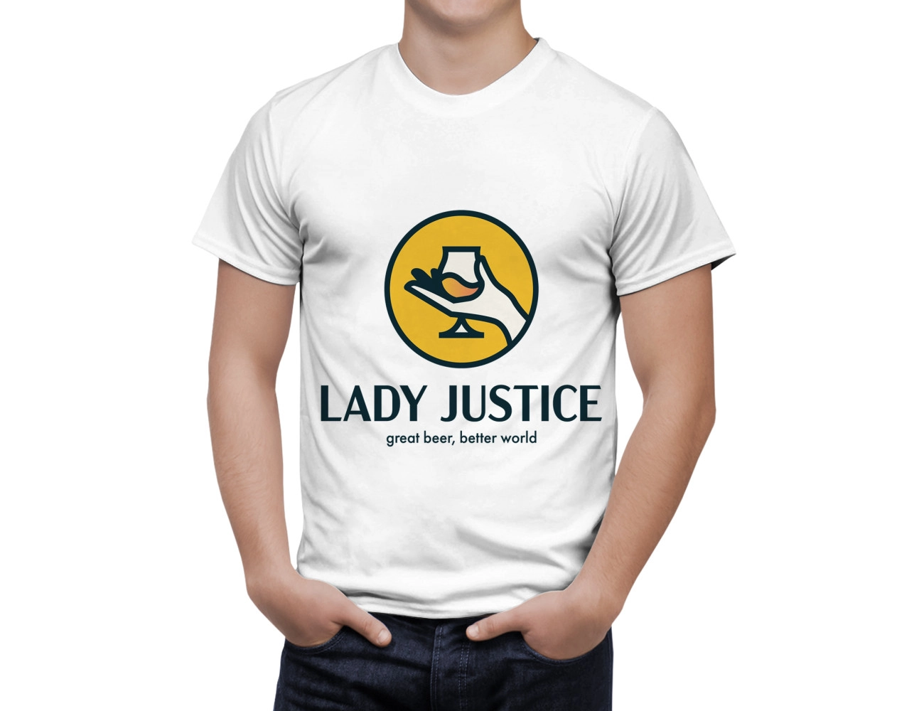 Lady Justice Great Beer, Better World White T-Shirt, BEER-SHIRT