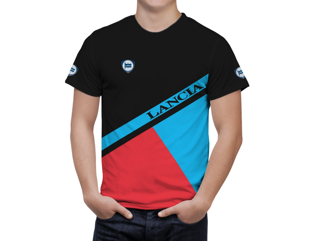 Lancia Schwarz Rot T-Shirt, LAN--66