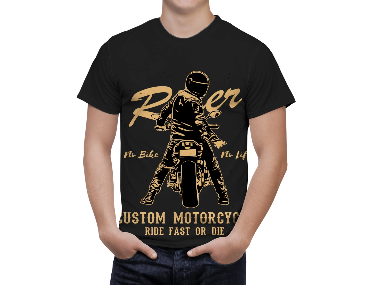 Rider no bike no life custom motorcycle Black T-Shirt, MOTORS--1