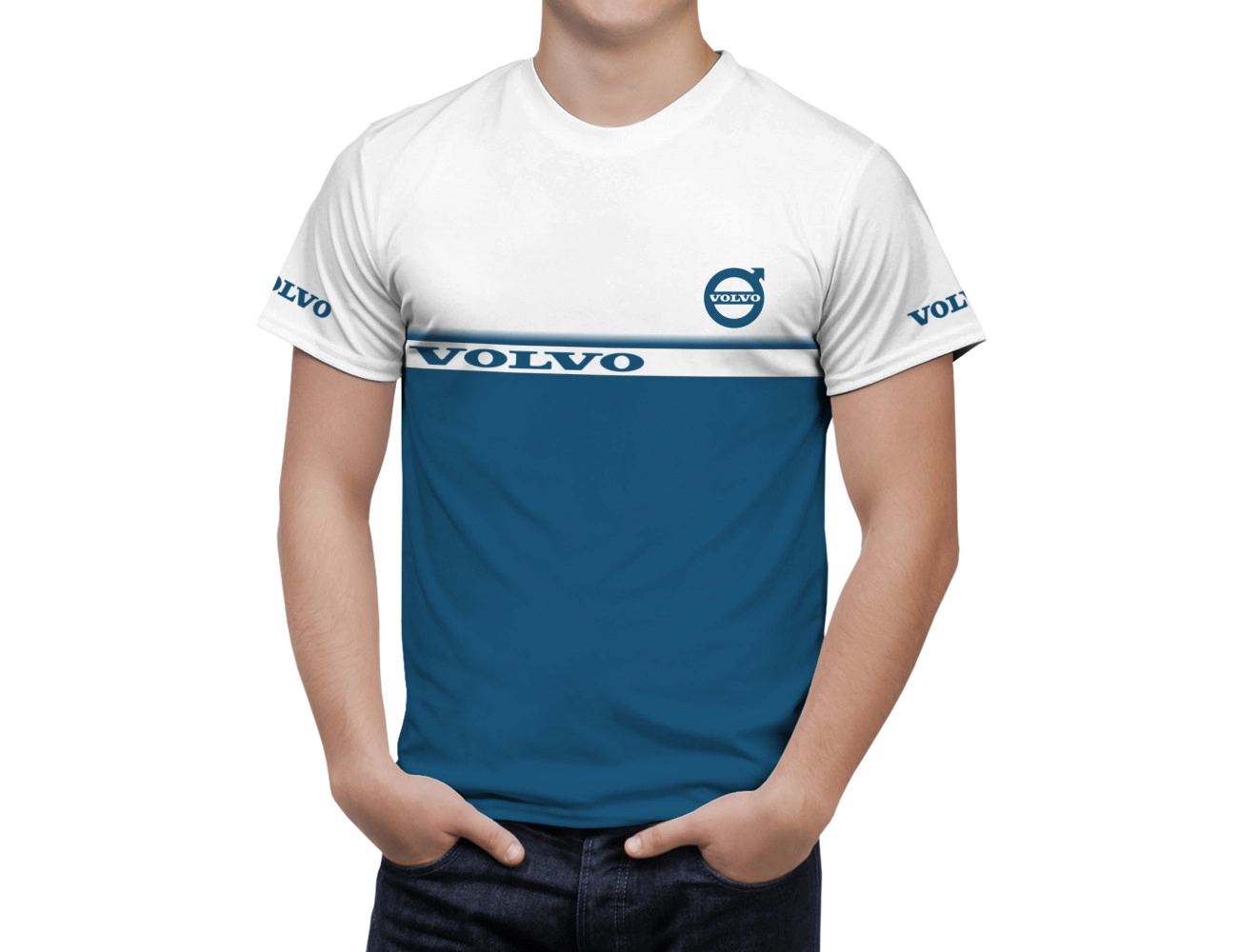 Volvo Truck Weiß Blau T-Shirt, VOLV--70
