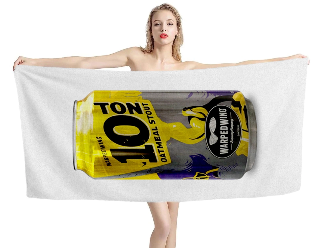 10 Ton Oatmeal Stout White Beach Towel - Craft Beer Style for the Beach