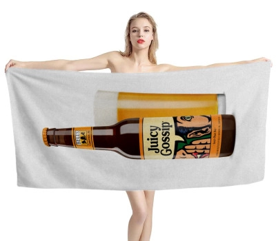 Bell's Juicy Gossip Pale Ale Beer Bottle and Glass White Beach Towel